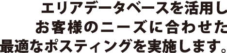 エリアデータベースを活用しお客様のニーズに合わせた最適なポスティングを実施します。